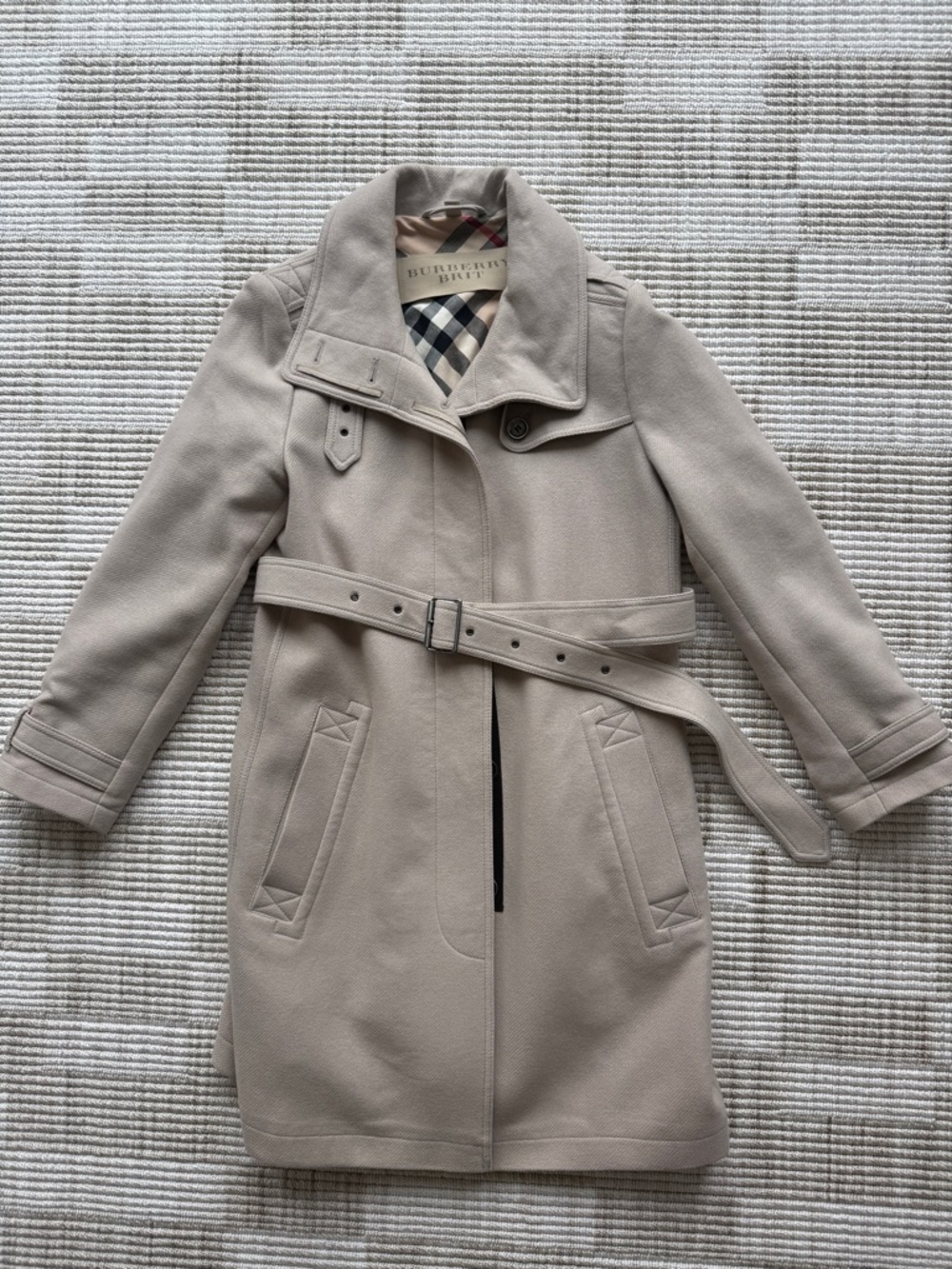 Burberry Brit Belted Wool-Cashmere Blend Trench Coat in Light Beige - Picture 4 of 16
